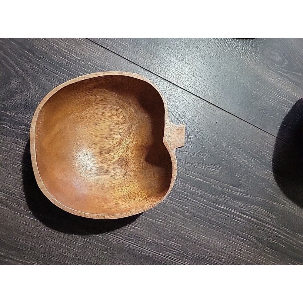Monkey Pod Wood Decorative Bowl Apple Shaped 6x5.5 Inch Cottagecore Grannycore
